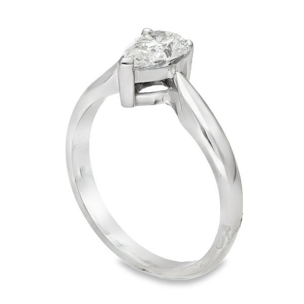 18ct White Gold Pear Diamond Solitaire Engagement Ring - Size M - 0.81ct