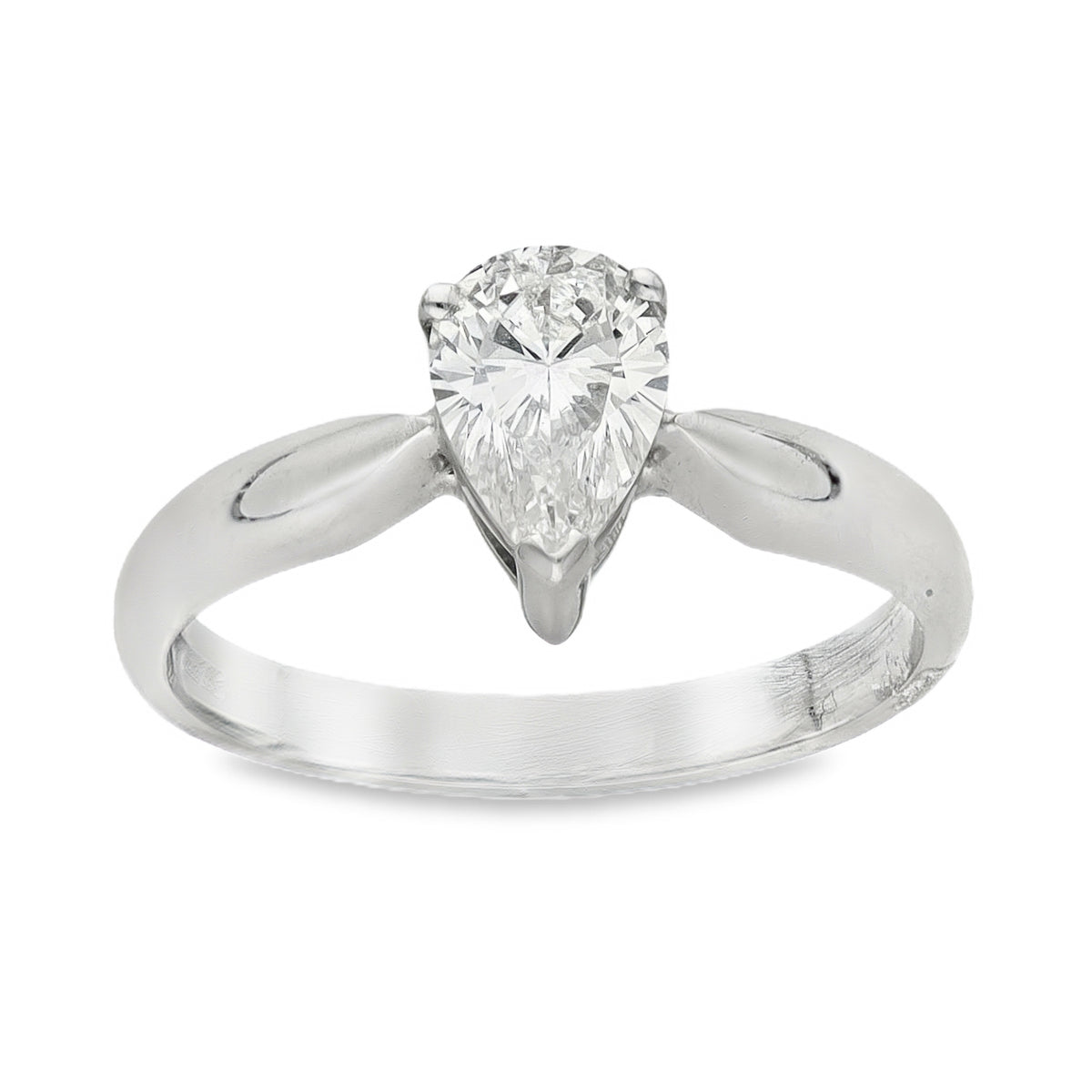 18ct White Gold Pear Diamond Solitaire Engagement Ring - Size M - 0.81ct