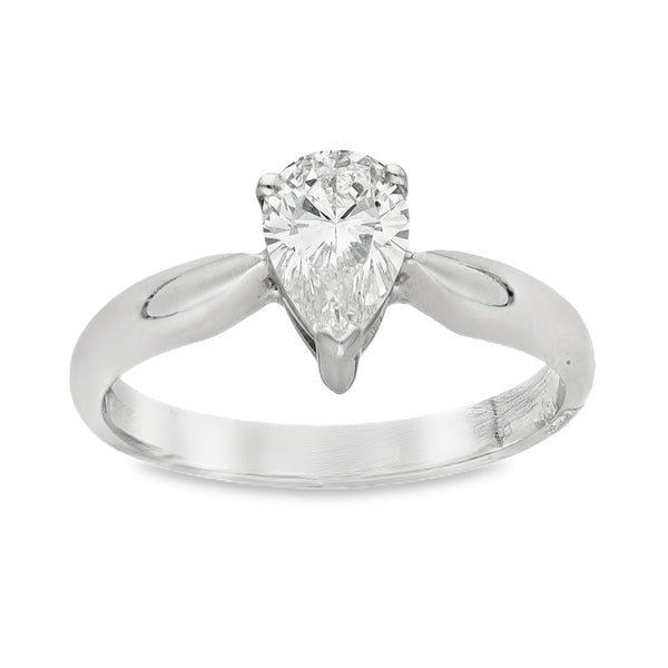 18ct White Gold Pear Diamond Solitaire Engagement Ring - Size M - 0.81ct