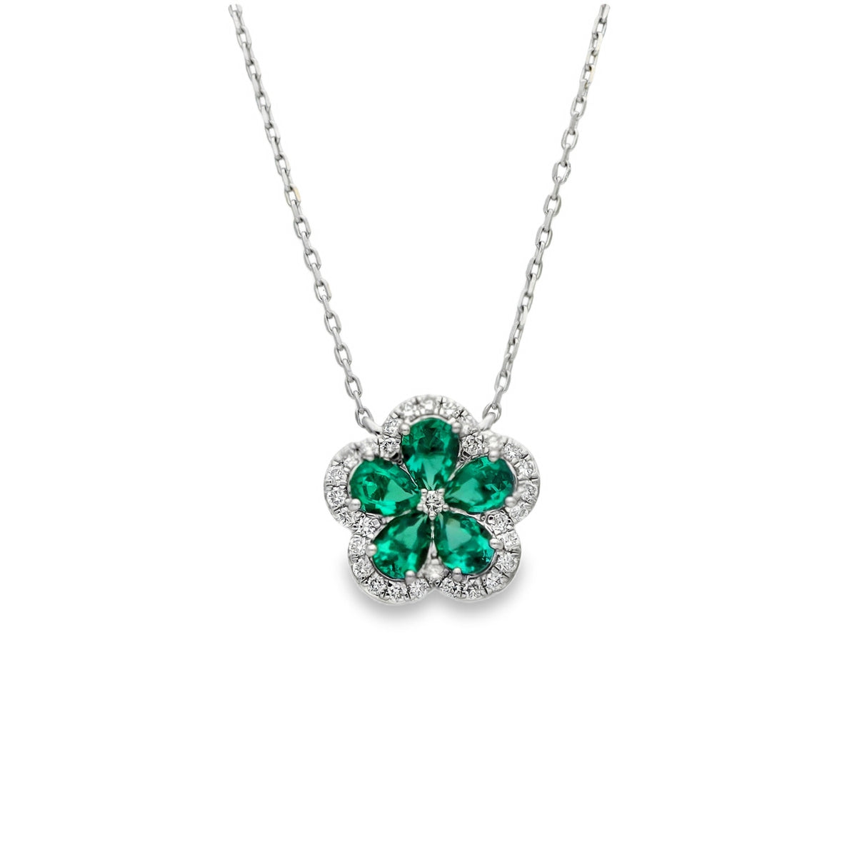 Lab Grown Diamond and Lab Grown Emerald Clover Pendant
