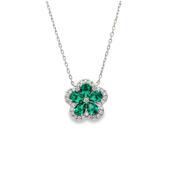 Lab Grown Diamond and Lab Grown Emerald Clover Pendant