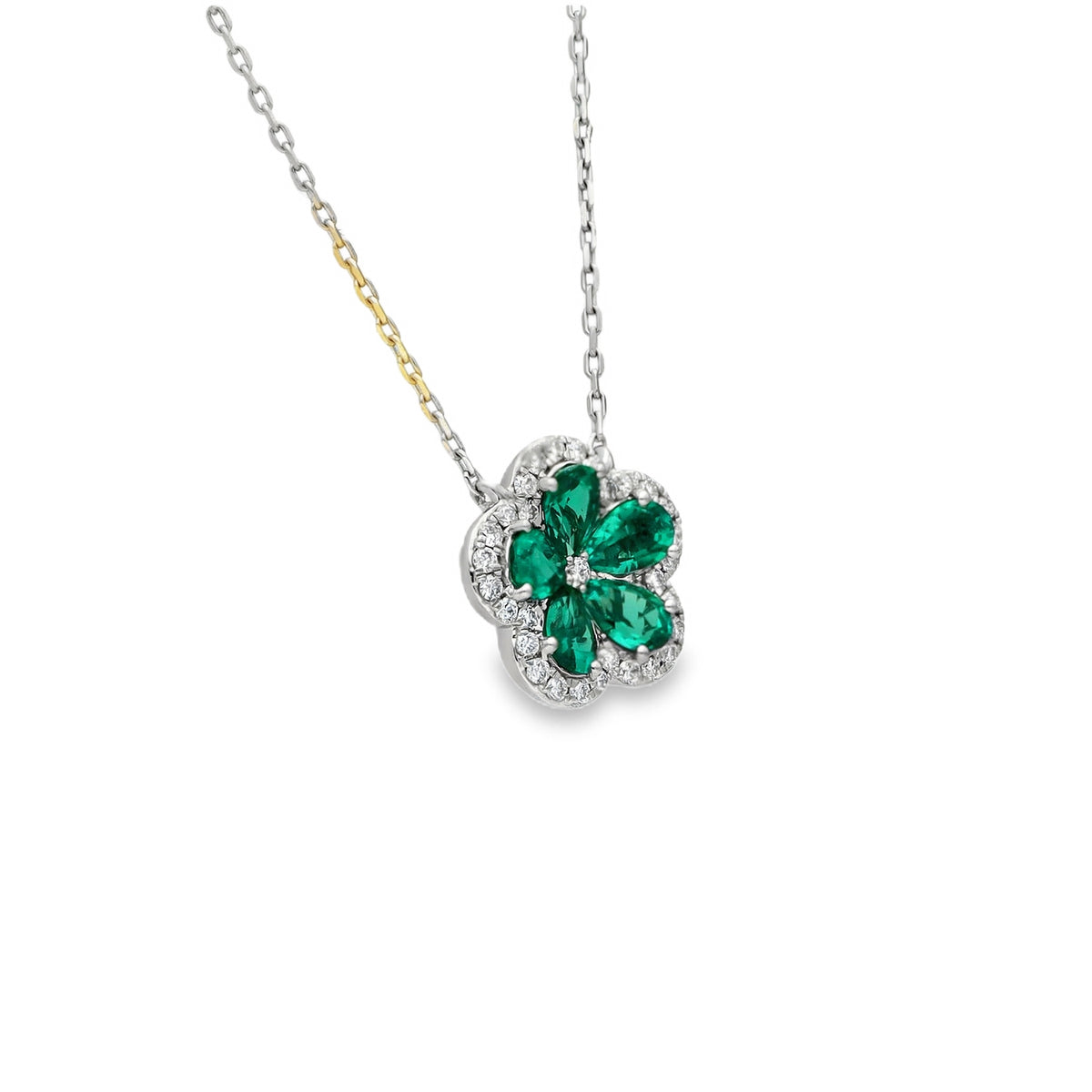 Lab Grown Diamond and Lab Grown Emerald Clover Pendant