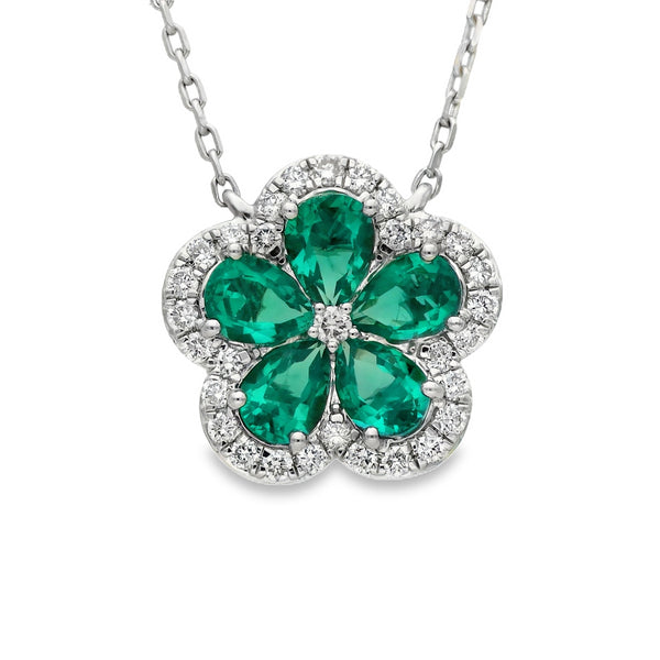 Lab Grown Diamond and Lab Grown Emerald Clover Pendant