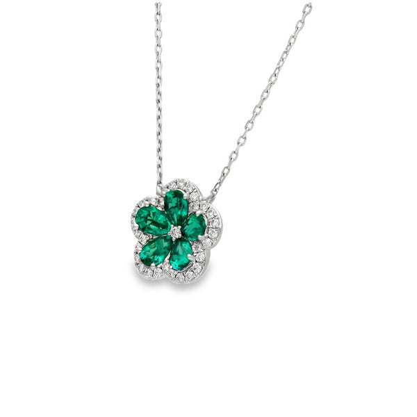 Lab Grown Diamond and Lab Grown Emerald Clover Pendant