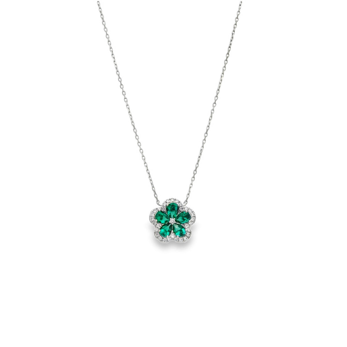 Lab Grown Diamond and Lab Grown Emerald Clover Pendant