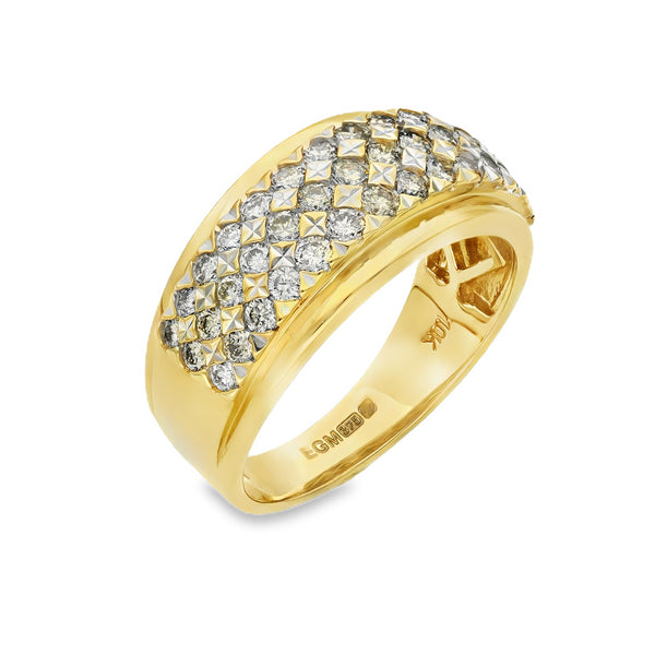 9ct Yellow Gold Diamond 3 Row Eternity Ring - Size O - 1.00ct