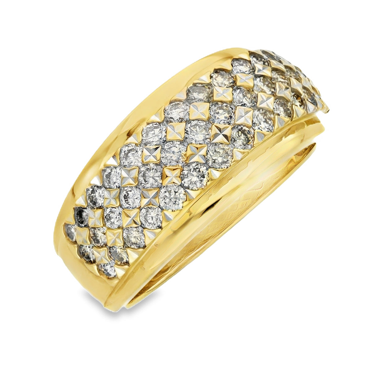 9ct Yellow Gold Diamond 3 Row Eternity Ring - Size O - 1.00ct
