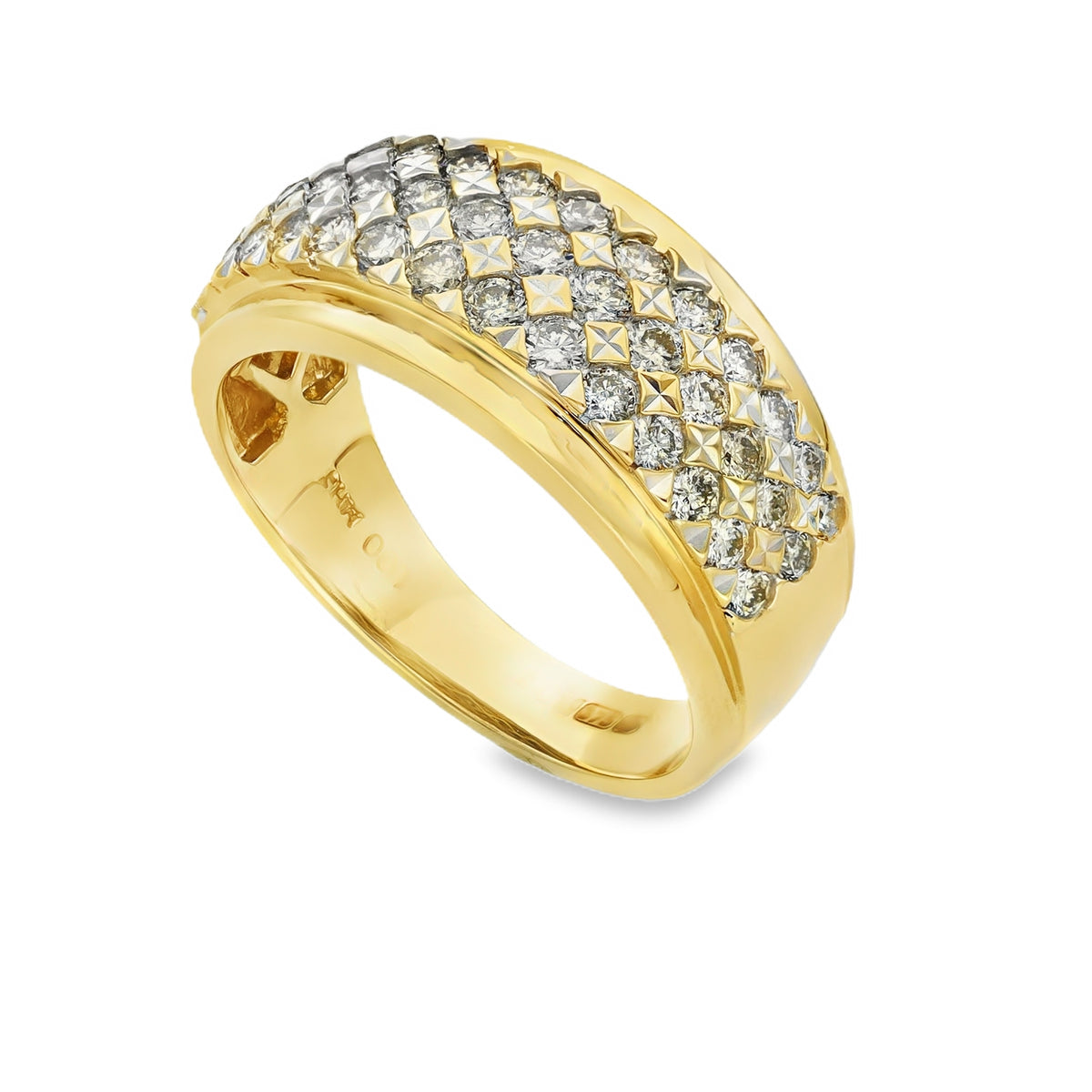 9ct Yellow Gold Diamond 3 Row Eternity Ring - Size O - 1.00ct