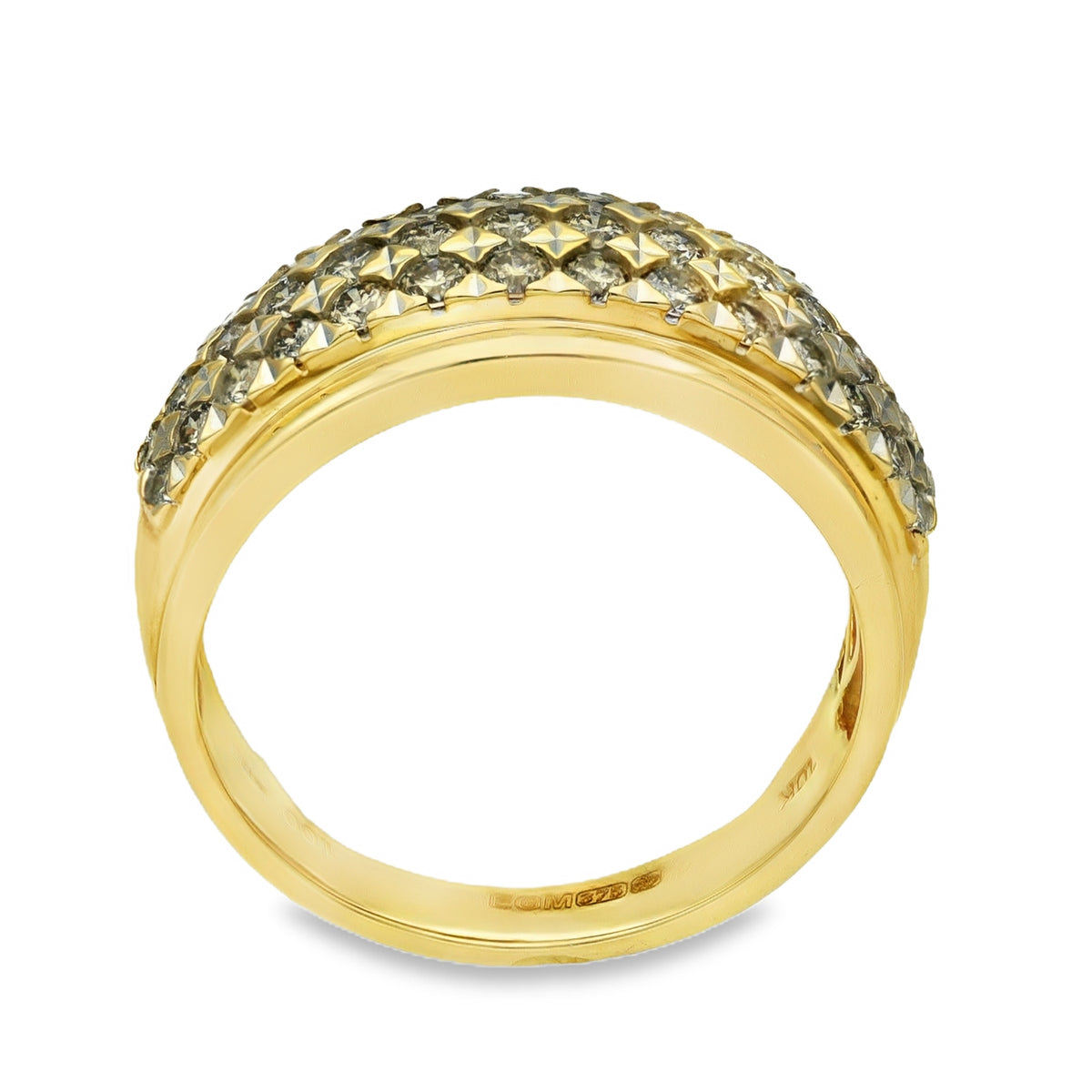 9ct Yellow Gold Diamond 3 Row Eternity Ring - Size O - 1.00ct