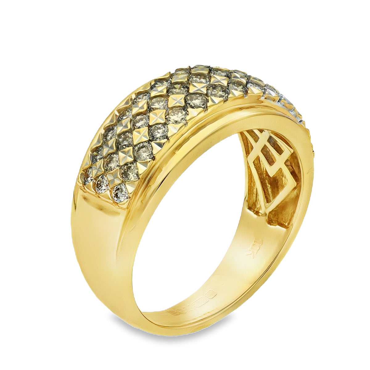 9ct Yellow Gold Diamond 3 Row Eternity Ring - Size O - 1.00ct