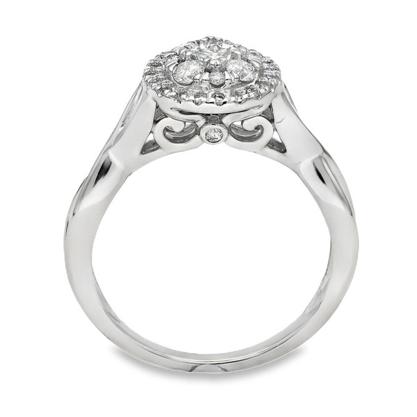 9ct White Gold Diamond Halo Cluster Ring - Size N - 0.53ct