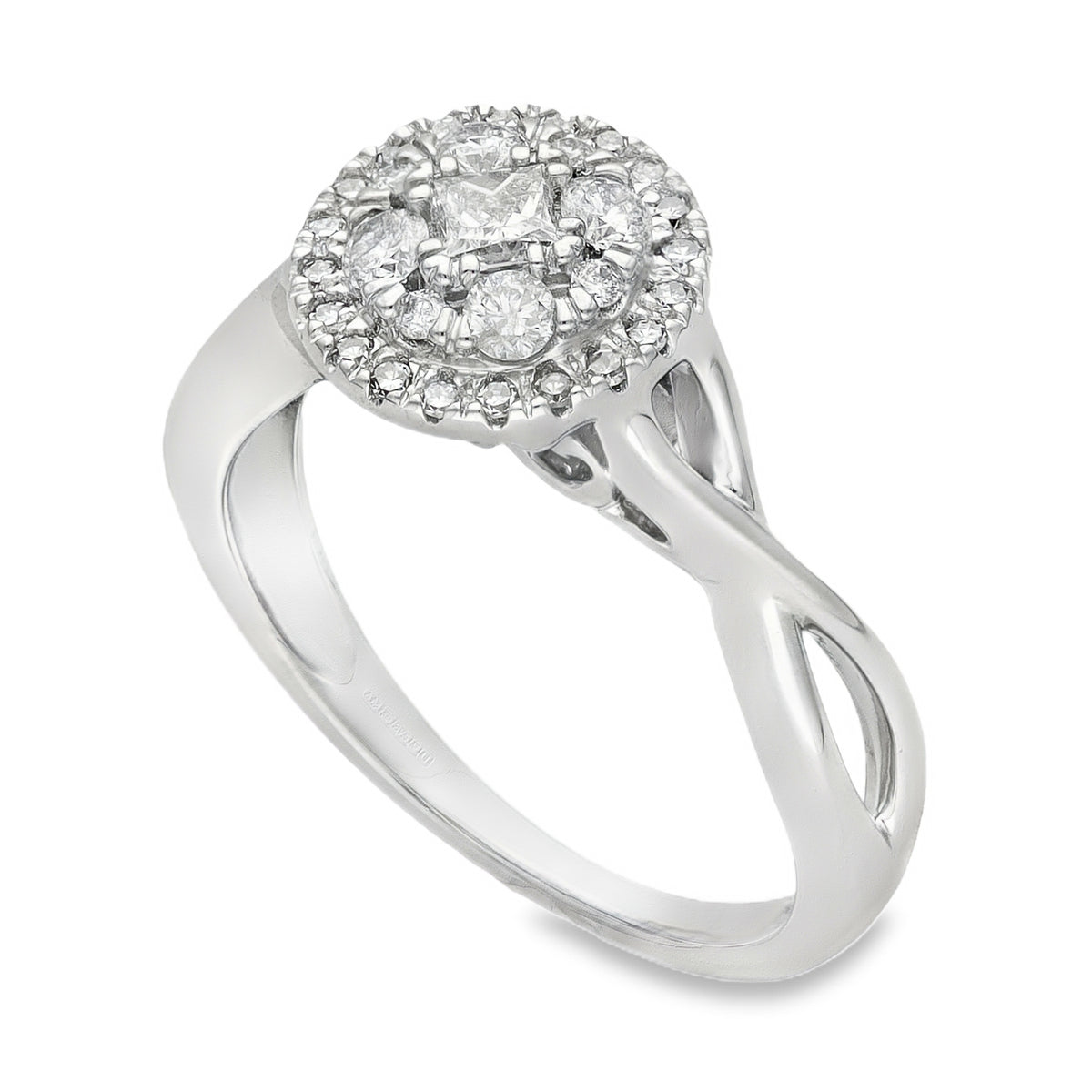 9ct White Gold Diamond Halo Cluster Ring - Size N - 0.53ct