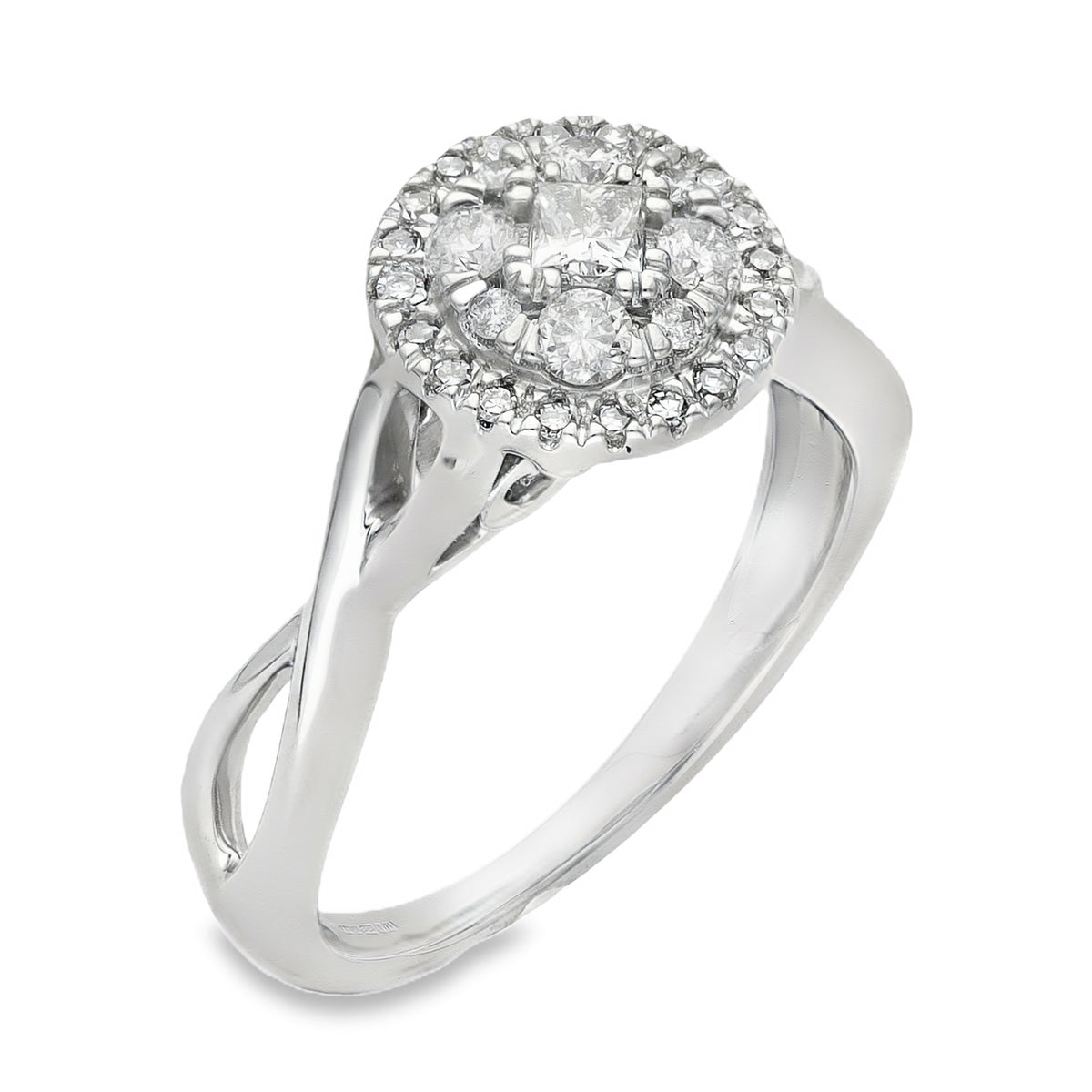 9ct White Gold Diamond Halo Cluster Ring - Size N - 0.53ct