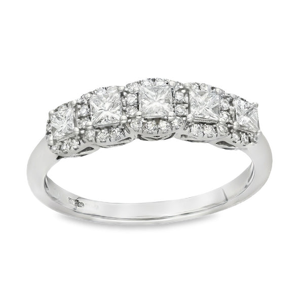 14ct White Gold Diamond Halo Cluster Ring - Size P - 0.64ct