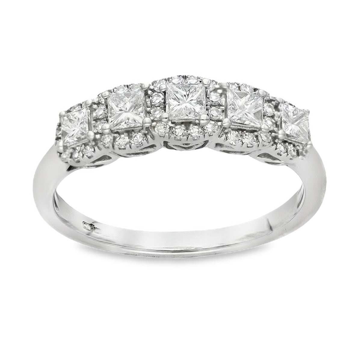 14ct White Gold Diamond Halo Cluster Ring - Size P - 0.64ct