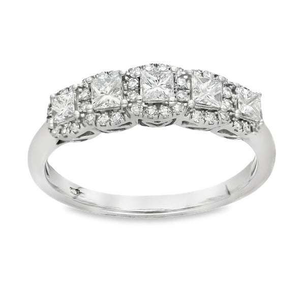 14ct White Gold Diamond Halo Cluster Ring - Size P - 0.64ct