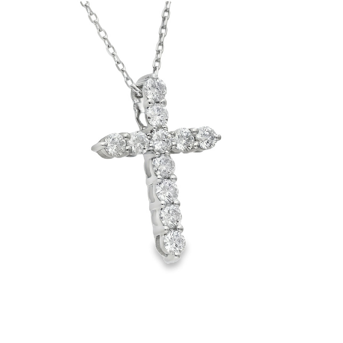 18ct White Gold Diamond Cross Pendant & Necklace - 18" - 0.88ct
