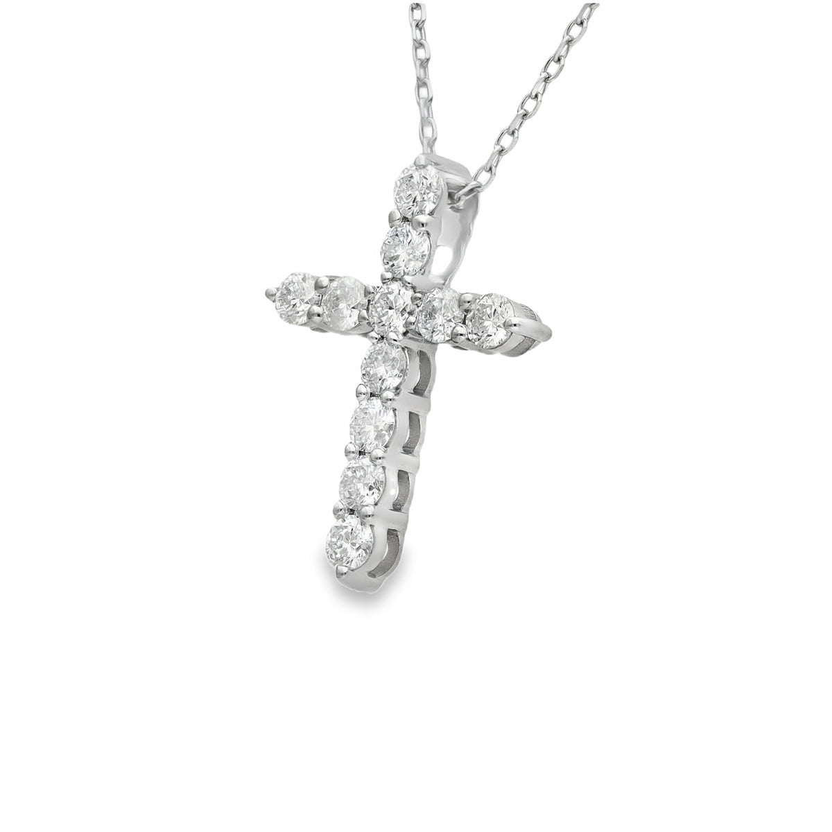 18ct White Gold Diamond Cross Pendant & Necklace - 18" - 0.88ct