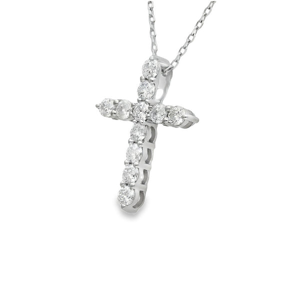 18ct White Gold Diamond Cross Pendant & Necklace - 18" - 0.88ct