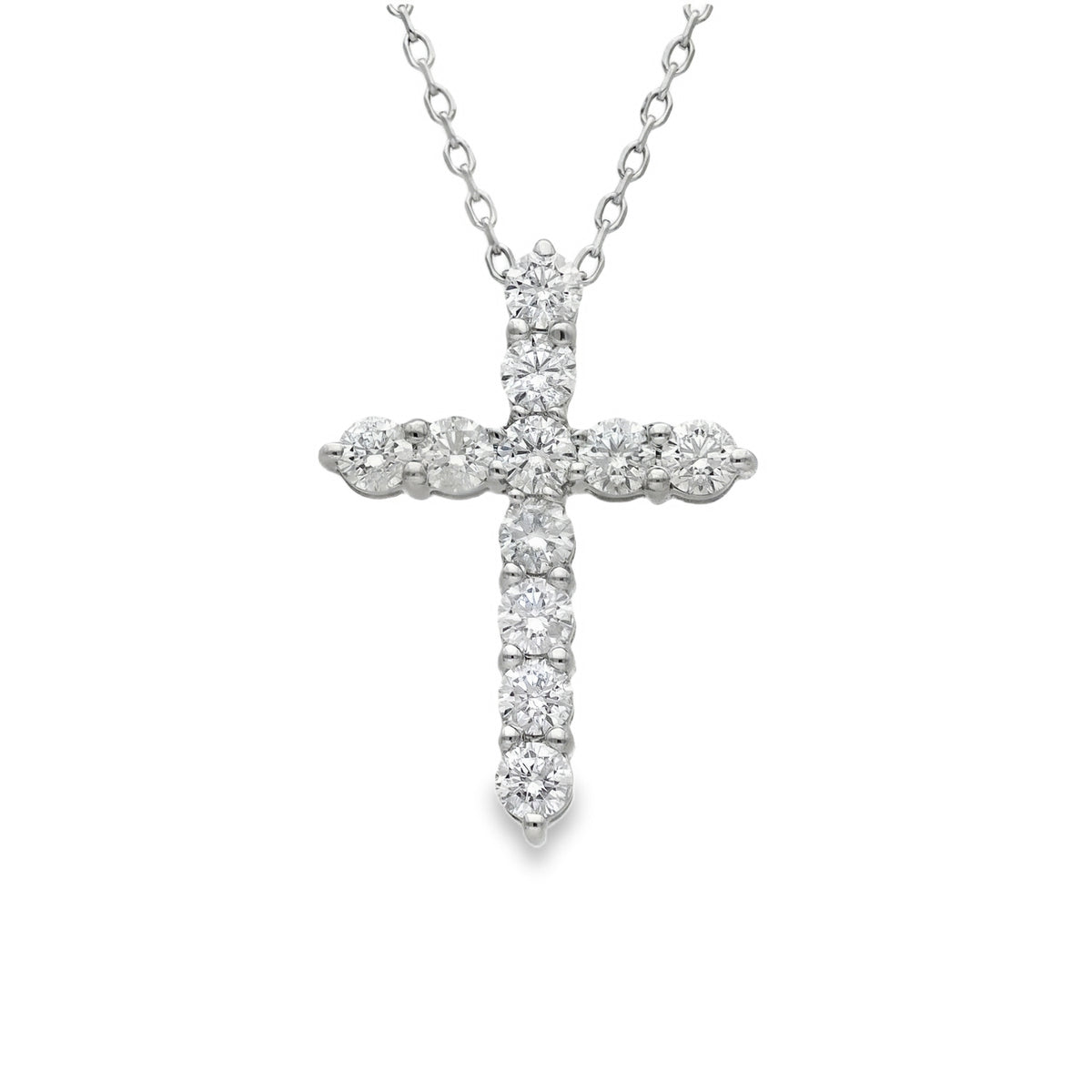 18ct White Gold Diamond Cross Pendant & Necklace - 18" - 0.88ct