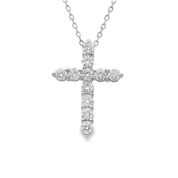 18ct White Gold Diamond Cross Pendant & Necklace - 18" - 0.88ct
