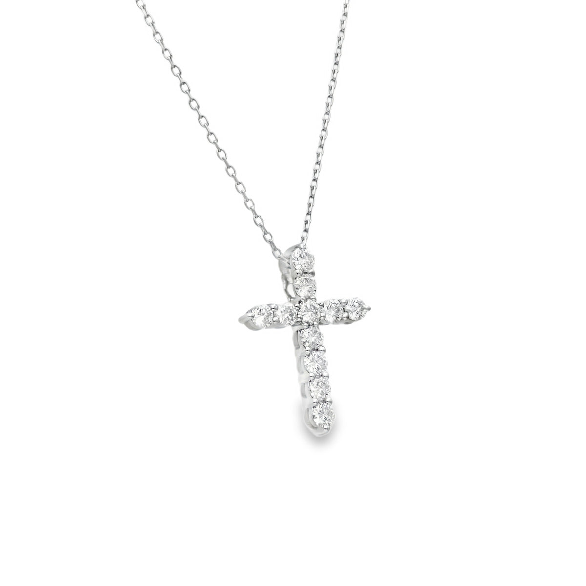 18ct White Gold Diamond Cross Pendant & Necklace - 18" - 0.88ct