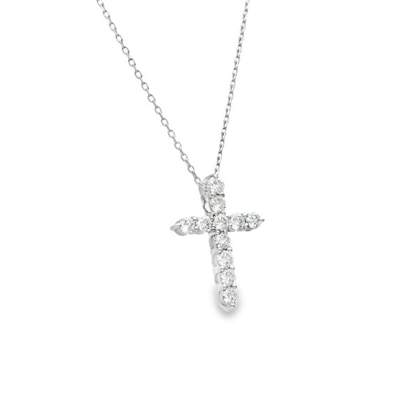 18ct White Gold Diamond Cross Pendant & Necklace - 18" - 0.88ct