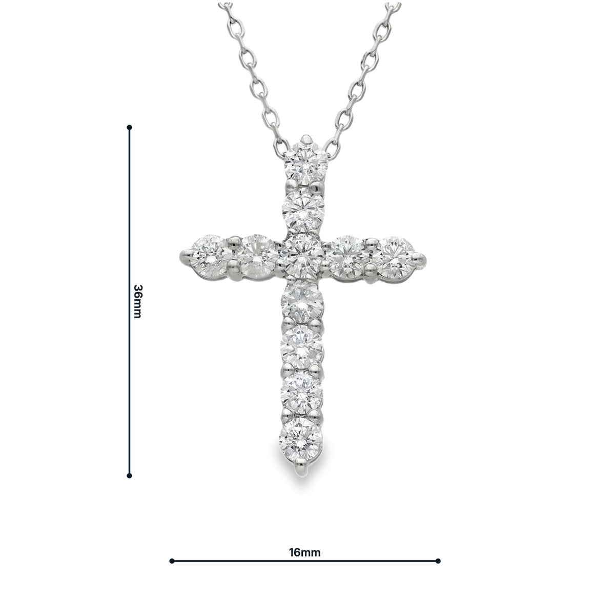 18ct White Gold Diamond Cross Pendant & Necklace - 18" - 0.88ct