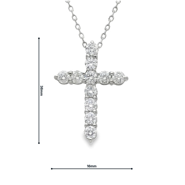 18ct White Gold Diamond Cross Pendant & Necklace - 18" - 0.88ct