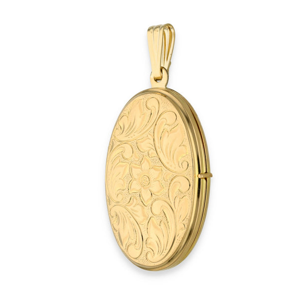9ct Yellow Gold Oval Flower & Leaf Locket - 24x37x7mm - 4.3g