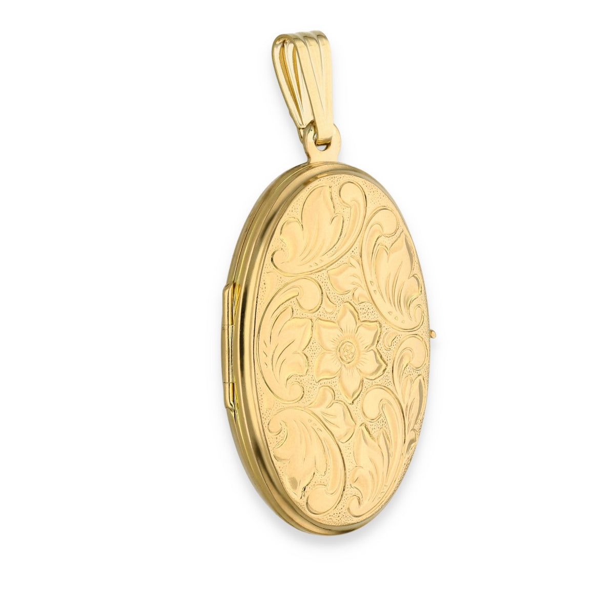 9ct Yellow Gold Oval Flower & Leaf Locket - 24x37x7mm - 4.3g