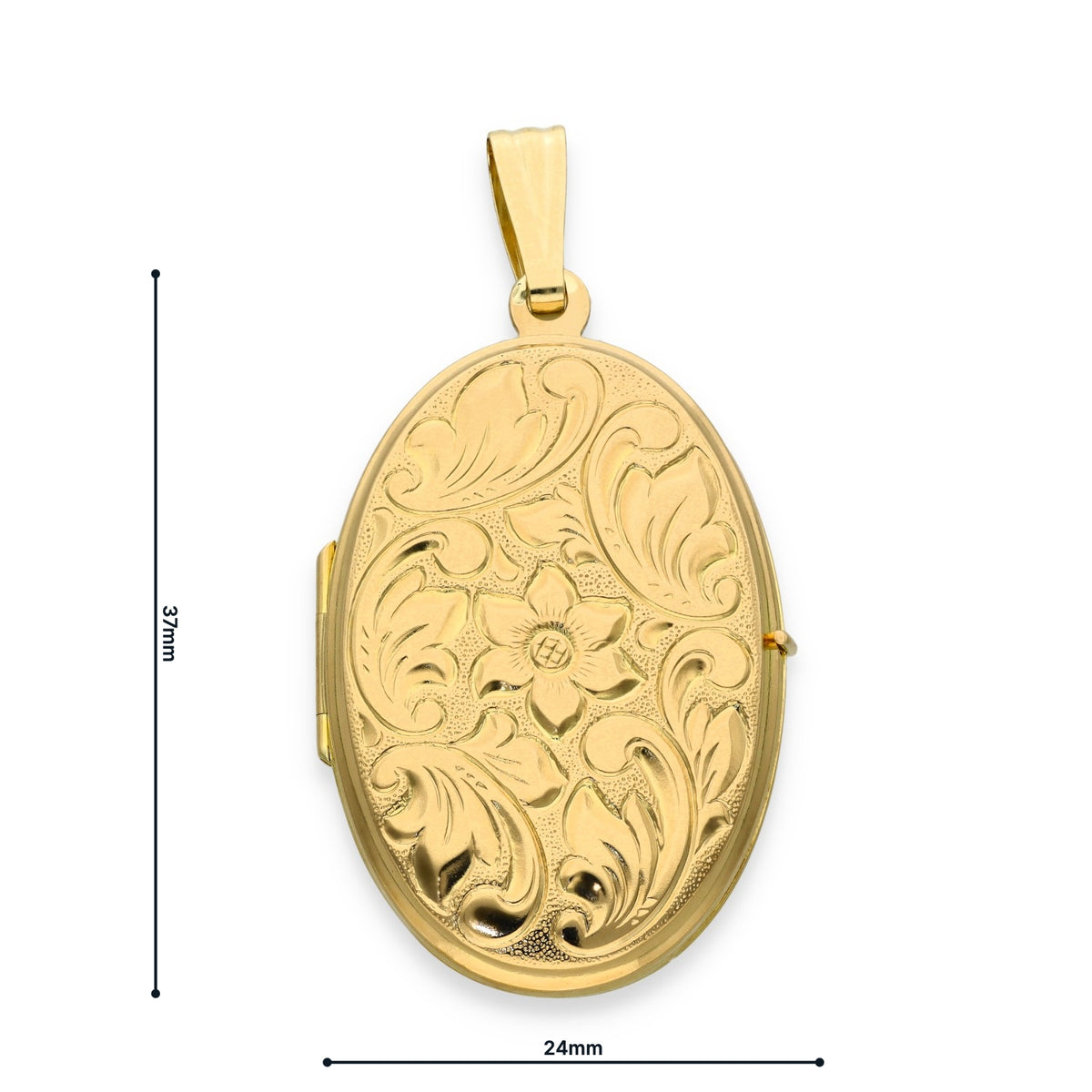 9ct Yellow Gold Oval Flower & Leaf Locket - 24x37x7mm - 4.3g