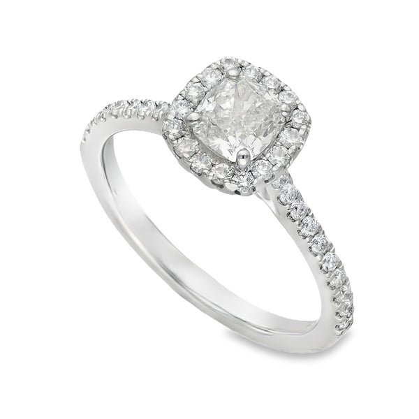 950 Platinum Diamond Halo Engagement Ring - Size L½ - 0.92ct