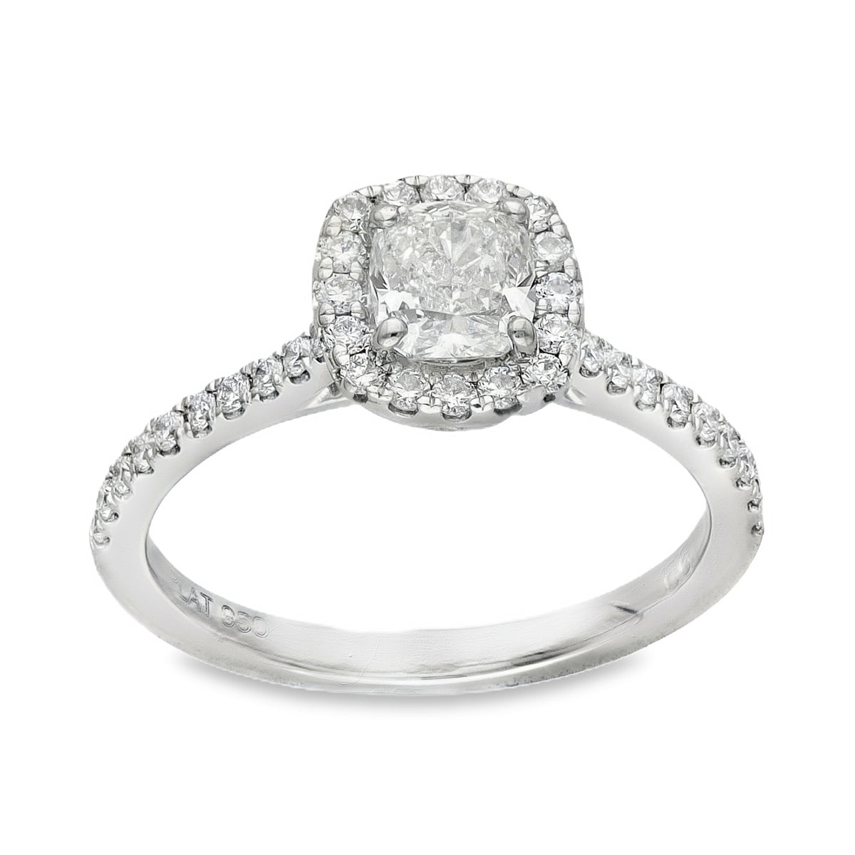 950 Platinum Diamond Halo Engagement Ring - Size L½ - 0.92ct