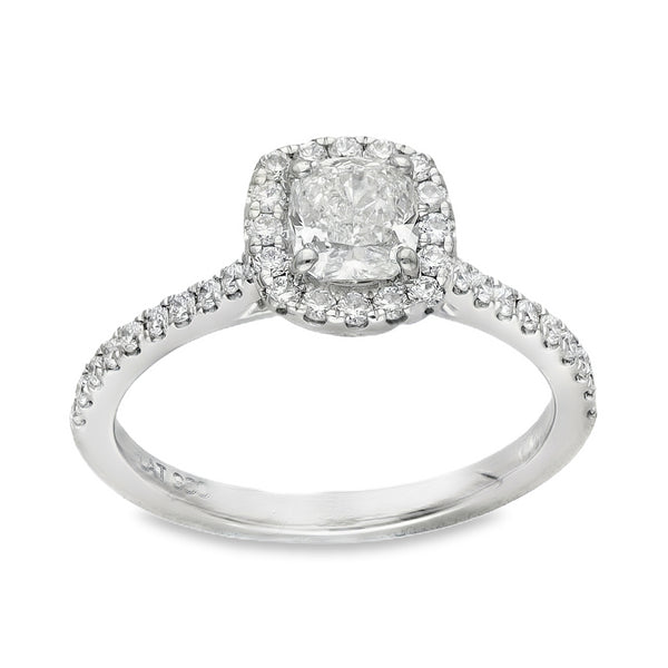 950 Platinum Diamond Halo Engagement Ring - Size L½ - 0.92ct