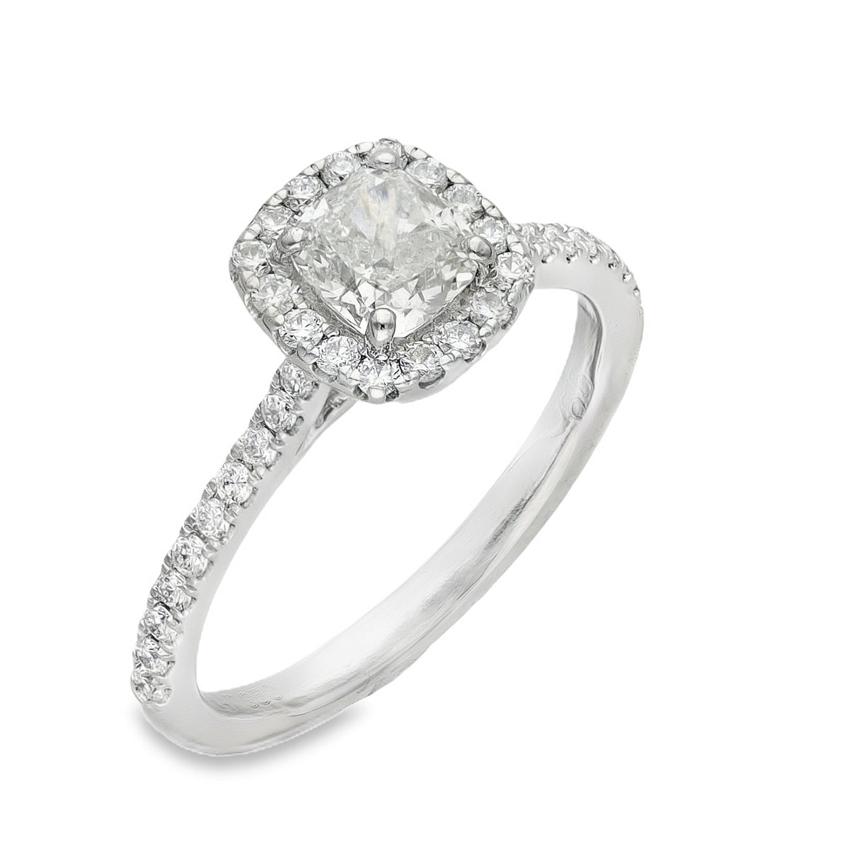 950 Platinum Diamond Halo Engagement Ring - Size L½ - 0.92ct