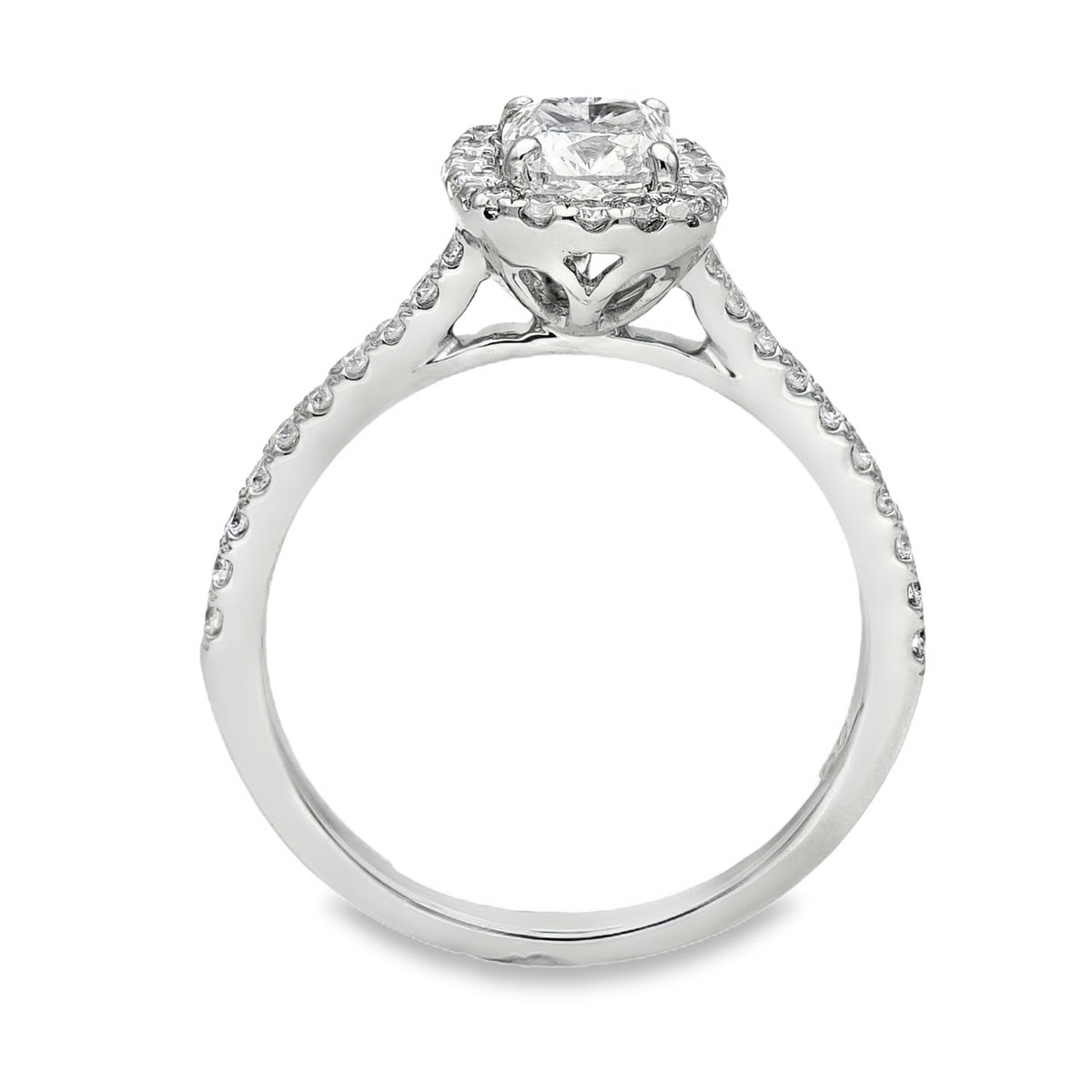 950 Platinum Diamond Halo Engagement Ring - Size L½ - 0.92ct