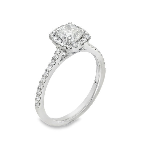 950 Platinum Diamond Halo Engagement Ring - Size L½ - 0.92ct