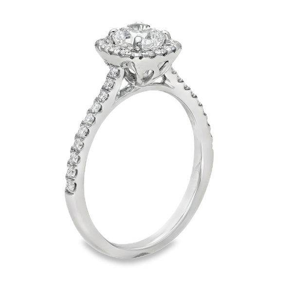 950 Platinum Diamond Halo Engagement Ring - Size L½ - 0.92ct