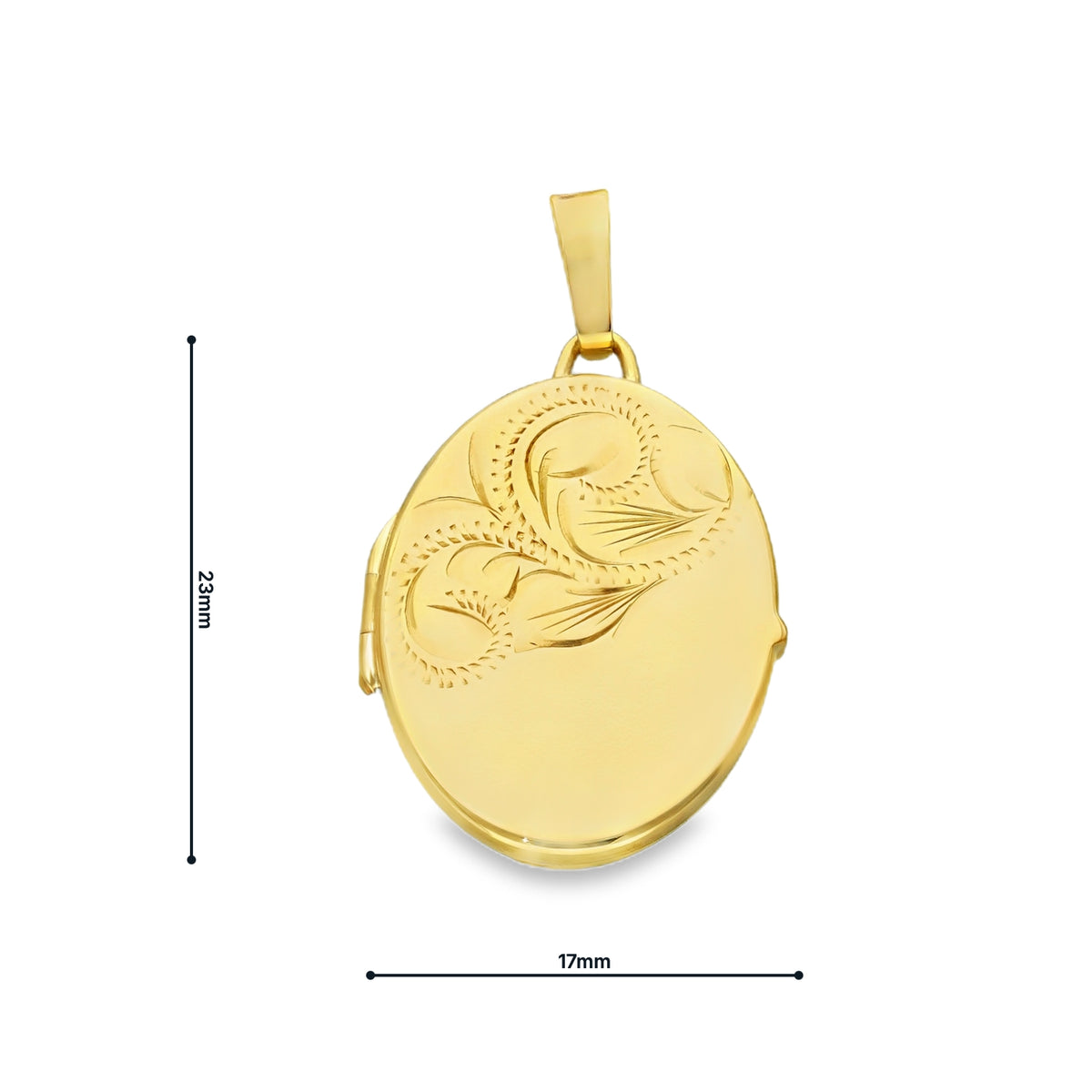 9ct Yellow Gold Engraved Oval Locket - 17x23x3mm - 3.1g