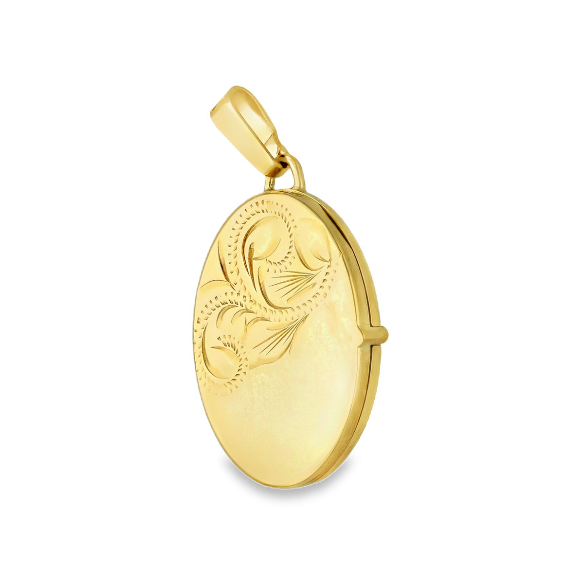 9ct Yellow Gold Engraved Oval Locket - 17x23x3mm - 3.1g
