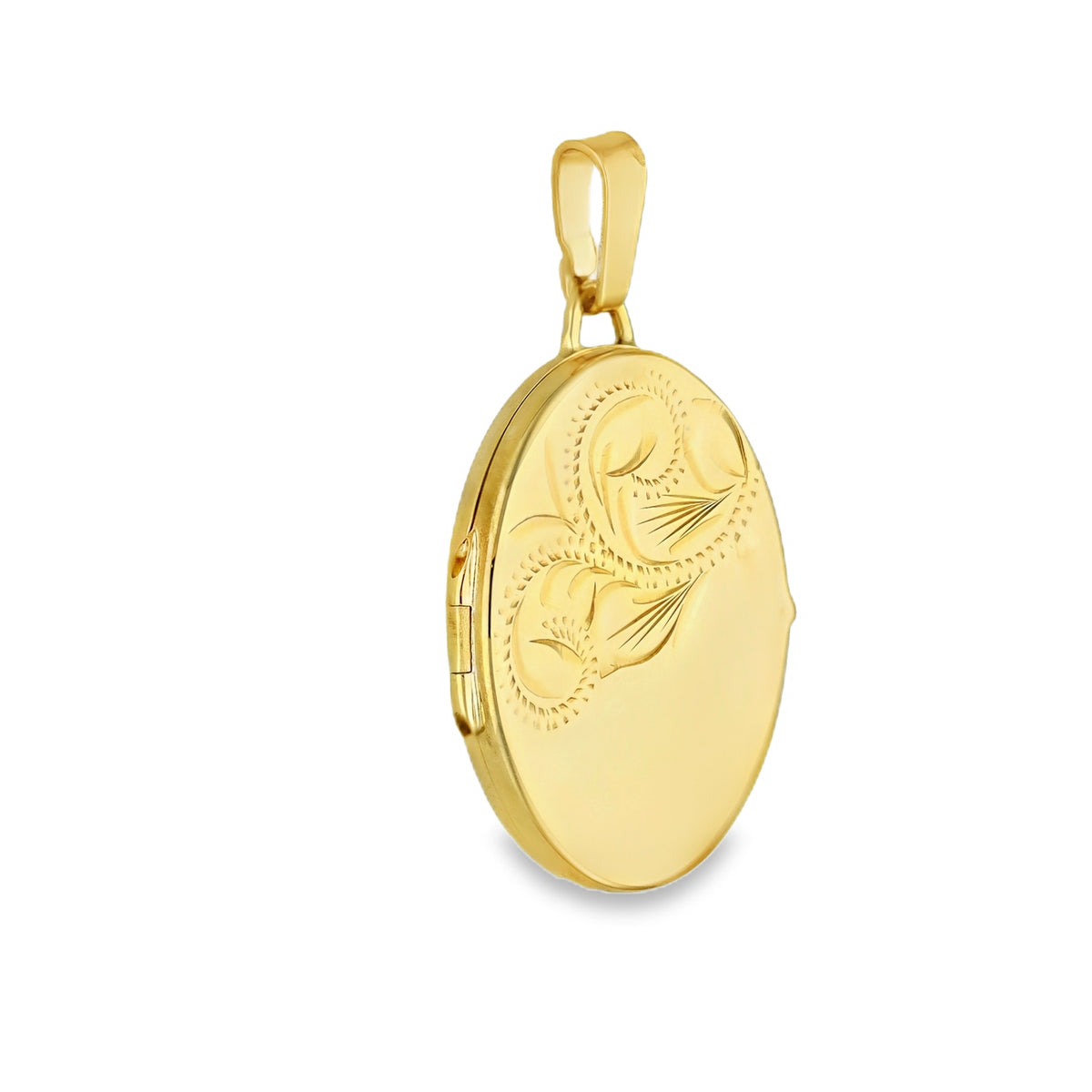 9ct Yellow Gold Engraved Oval Locket - 17x23x3mm - 3.1g
