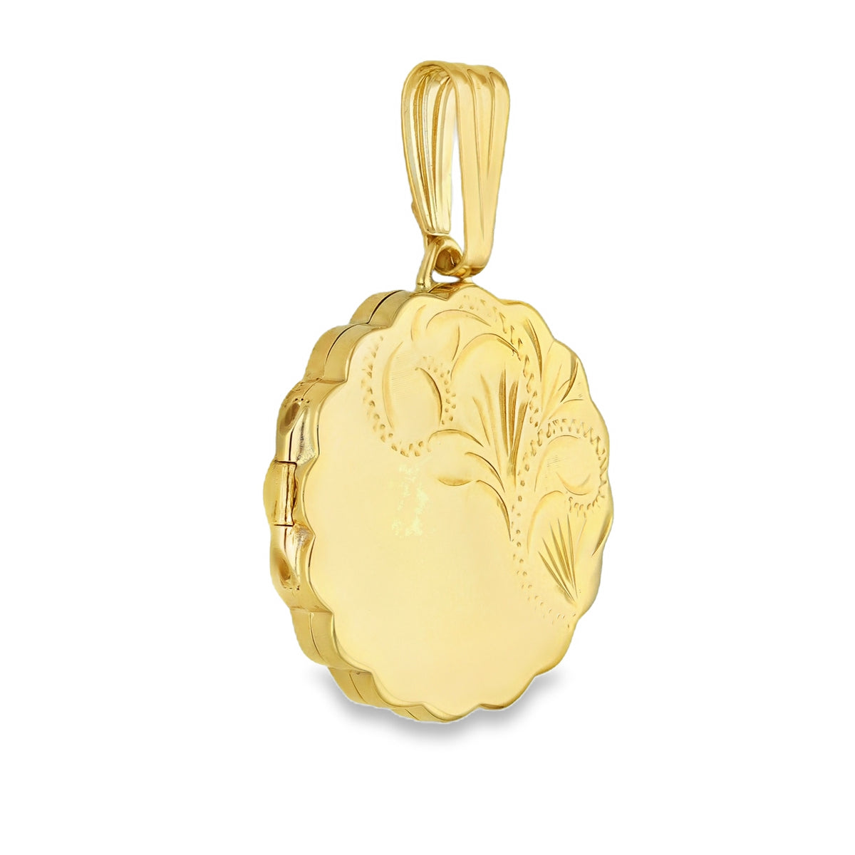 9ct Yellow Gold Round Floral Engraved Locket - 21x24x4.5mm -3.5g