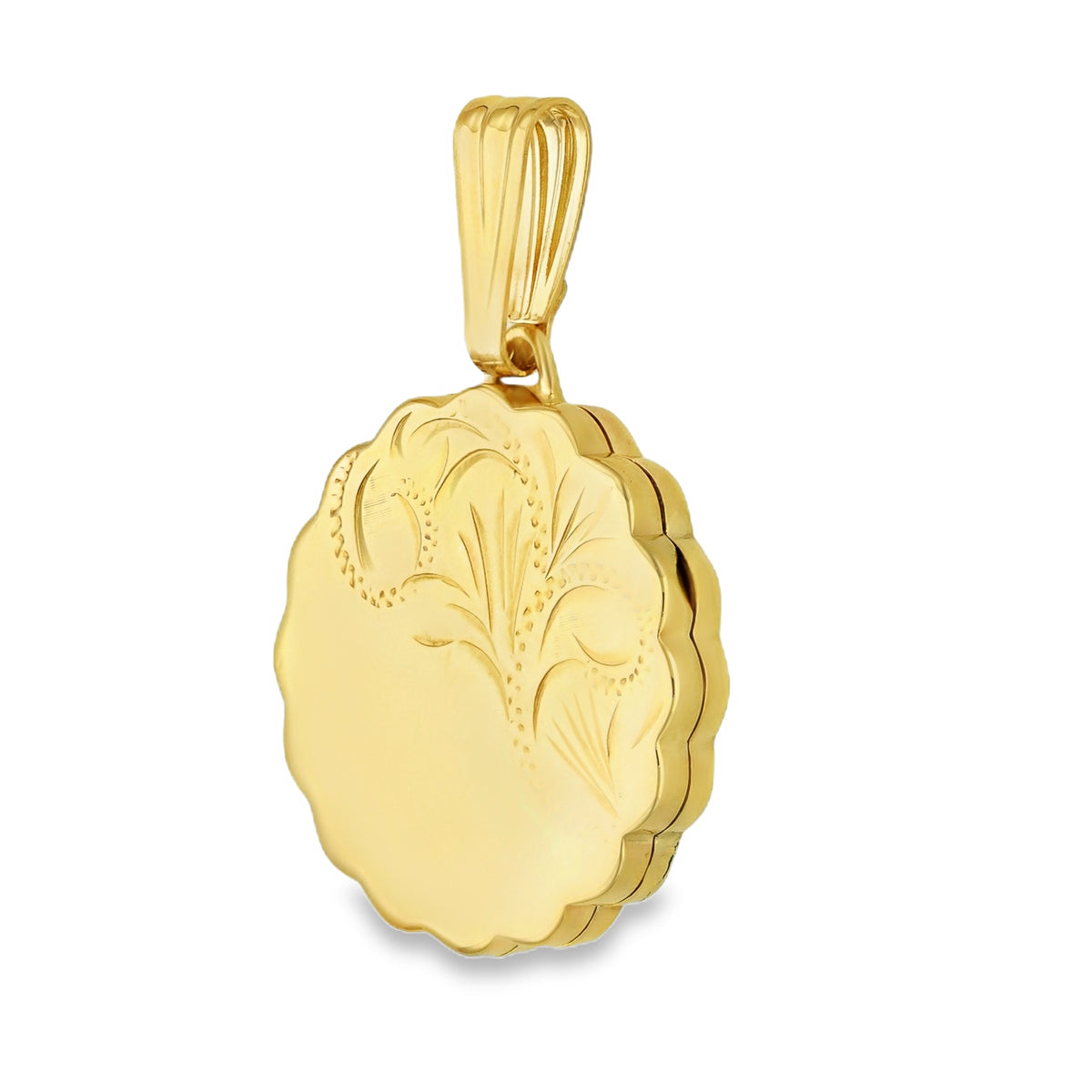 9ct Yellow Gold Round Floral Engraved Locket - 21x24x4.5mm -3.5g