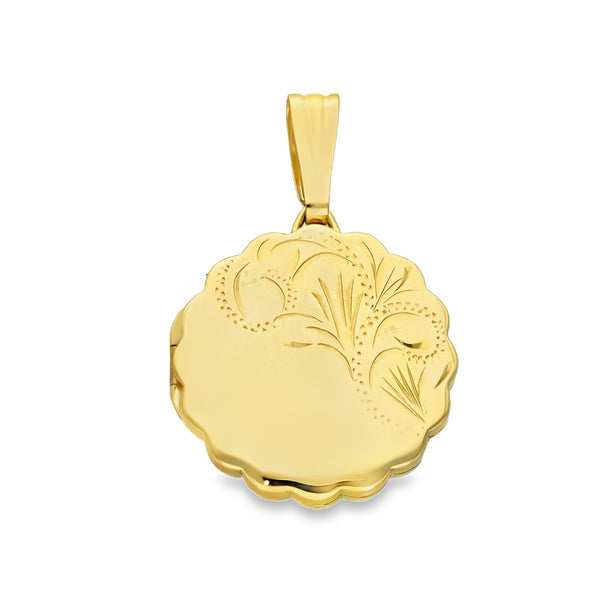 9ct Yellow Gold Round Floral Engraved Locket - 21x24x4.5mm -3.5g