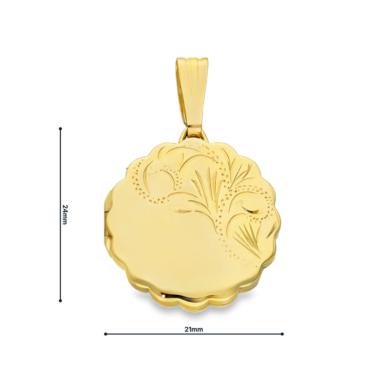 9ct Yellow Gold Round Floral Engraved Locket - 21x24x4.5mm -3.5g