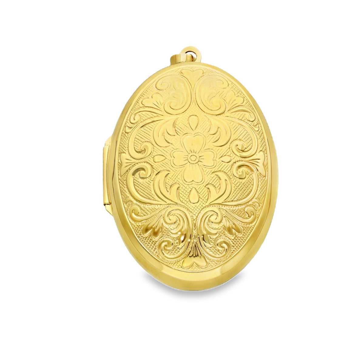 9ct Yellow Gold Oval Flower & Feather Bulb Locket -27x41mm -6.1g