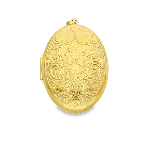 9ct Yellow Gold Oval Flower & Feather Bulb Locket -27x41mm -6.1g