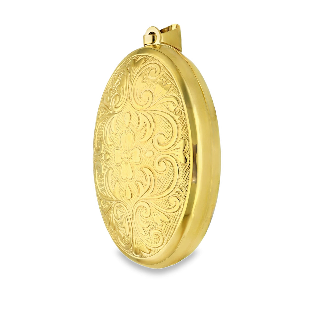 9ct Yellow Gold Oval Flower & Feather Bulb Locket -27x41mm -6.1g