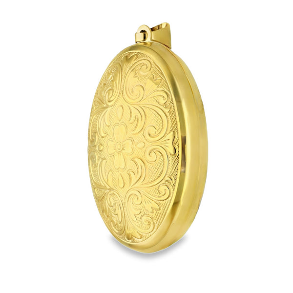 9ct Yellow Gold Oval Flower & Feather Bulb Locket -27x41mm -6.1g